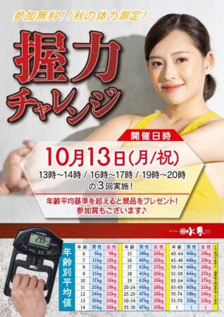 10/13(月/祝)　握力チャレンジ