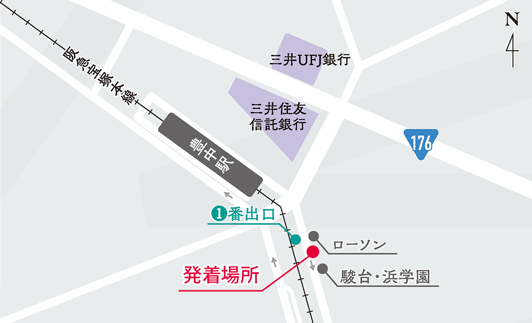阪急 豊中駅からのバス発着場所のマップ