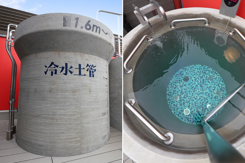 土管を立てたような形の冷水土管と上から中をのぞいた様子の写真