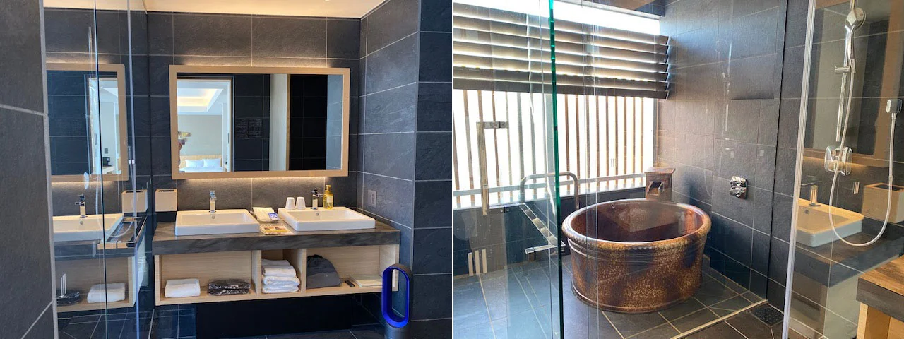 デラックススイートルームの温泉の客室半露天風呂