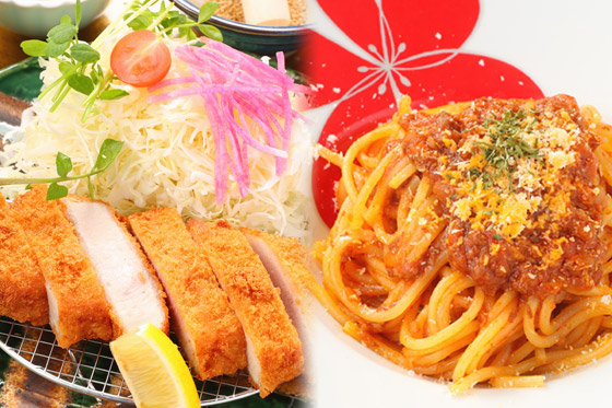豚カツとパスタのイメージ写真