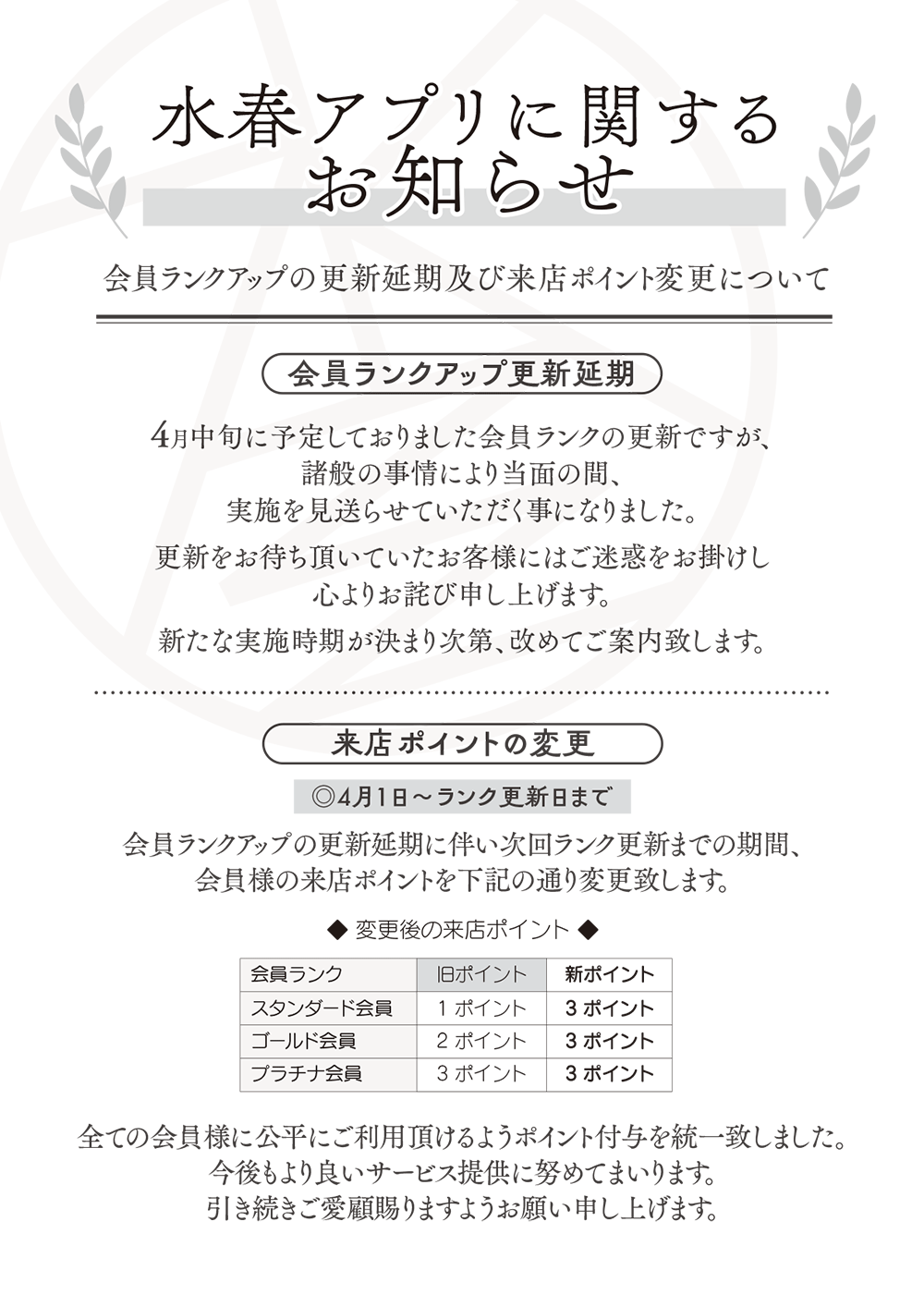 水春アプリに関するお知らせ