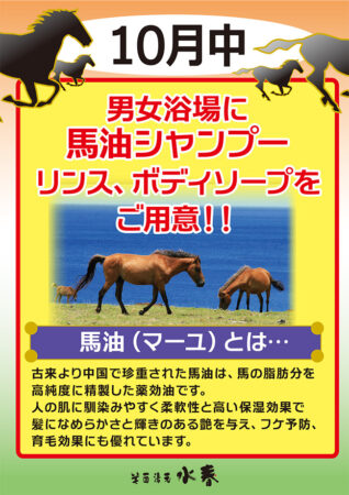 10月は浴場に「馬油シャンプー」設置!