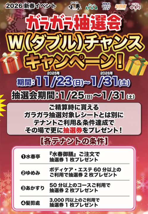 ガラガラ抽選会ダブルチャンスキャンペーン!11月23日~1月31日