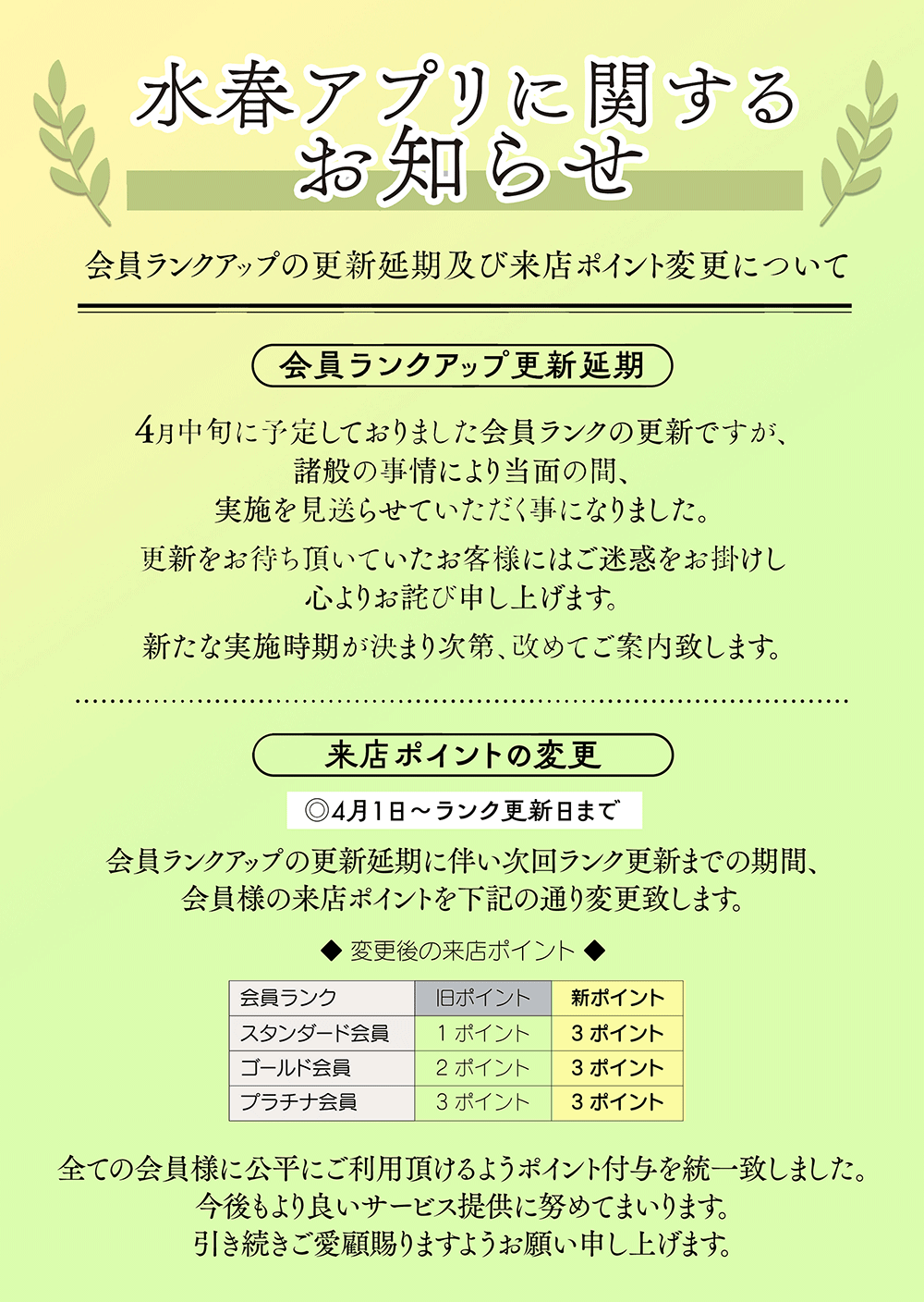 水春アプリに関するお知らせ