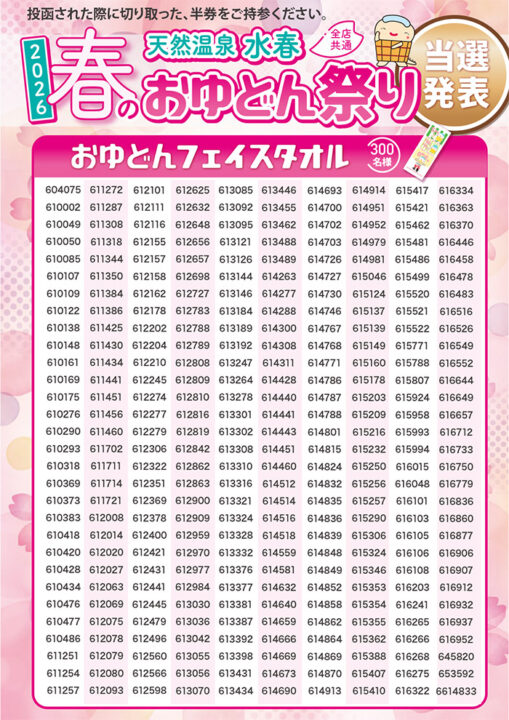 春のおゆどん祭り結果発表（おゆどんフェイスタオル300名様）
