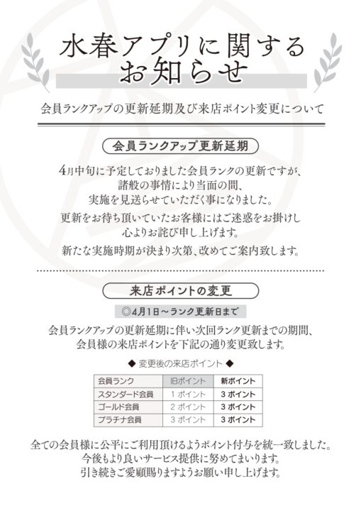水春アプリに関するお知らせ