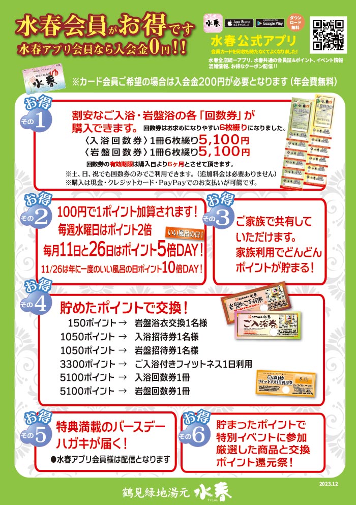 公式店限定 水春 鶴見緑地 入浴回数券6枚＋岩盤浴回数券6枚 - 施設利用券